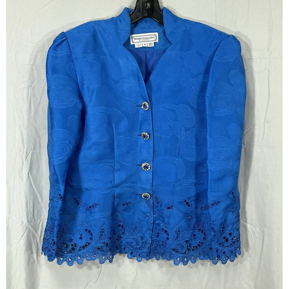 VTG IMAGES OF MANY COLORS Lucrezia SILK Crystal Buttons SUIT SHIRT/SKIRT SET 10